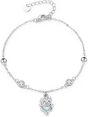 [ABIGY] Highland Cow Anklet 925 Sterling Silver Cow Anklet Moonstone Anklet Highland Cow Jewellery for Women, one size, Sterling Silver, No Gemstone