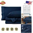 Heathered Dark Blue Split California King Bed Sheets - Ultra-Soft & Deep Pockets