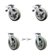 8 Inch Thermoplastic Rubber Caster Set with Ball Bearings 2 Brakes 2 Swivel Lock