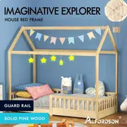 ALFORDSON Kids Bed Frame Wooden Timber Single House Frame Platform Base with Security Rail Oak