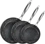 [DishDelight] 3 Piece Hard Anodized Non Stick Fry Pan Set, 8, 10,12 Inch Skillets Set, Induction Ceramic Frying Pans with Stay-Cool Handles, Pots and Pans Set Non Stick Ceramic, PFAS, PFOA-Free, Black