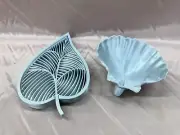 Leaf Soap Dish & Sea Shell Sponge Holder Set, Light Blue