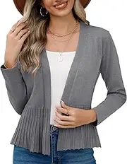 [Bettysays] Women's Casual Open Front Lightweight Cropped Cardigans Long Sleeve Sweater Soft Draped Peplum Knit Outwear