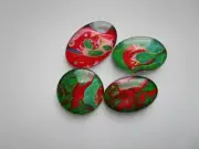 Green and Red Cabochons Oval Flats, Mosaics, Beads, Jewelry Making, Wire Wrap