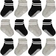 [GRPSKCOS] Baby Toddler Non Slip Socks 12 Pairs Toddler Grip Socks Newborn Socks with Grip Anti Slip Crew Socks for 0-7 Years Boys Girls