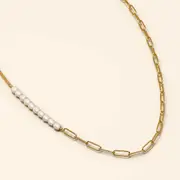 Cuban Pearl Paperclip Necklace in Gold
