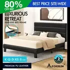 ALFORDSON Bed Frame Queen Double King Single Size Upholstered Base Black Leather