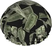 Dollar Sign Money Print Various Activities Shower Cap Reusable Soft And Lightweight Bath Hair Cap Long Hair