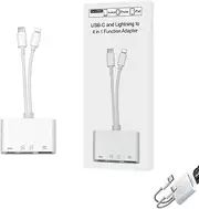 4 in 1 SD Card Reader USB-C to SD TF USB Adapter, Digital Camera Adapter Compatible with iPhone 15 16 Pro Max iPad Android Phone, Supports Micro SD Cards USB Drive Charging and Data Transfer