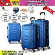 Wanderlite 3-Piece Luggage Trolley Travel Suitcase Set Blue- TSA Hard Shell Case