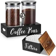 2Pcs 54OZ Glass Coffee Bean Storage Container with Wood Shelf & Spoons, Airti...