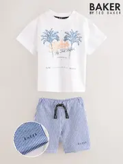 Baker by Ted Baker Graphic White T-Shirt and Blue Stripe Shorts set (AU1996) | $65 - $72