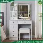 Dressing Table Stool Set with 6 Drawers & LED Lighting Mirror Vanity Makeup Desk