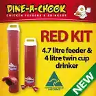 DINE-A-CHOOK RED/PINK / 4.7 Chicken Feeder & Drinker / Chook Waterer Twin Cup /