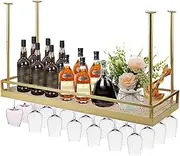 Ceiling Wine Rack, 30-60cm Height Adjustable Hanging Wine Rack Cabinet, Wine Glass Storage Rack, Wine Bottle Holder Display Rack for Home Bar Dining Room Kitchen,Gold(Size:100cm)