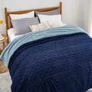 Sherpa King Size Blanket for Bed- Fuzzy Soft Cozy King (108" x 90") 05 - Navy