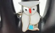 Pitkin Natewa Zuni Sterling Silver Multi Stone Inlay Owl Ring Size 9 Native