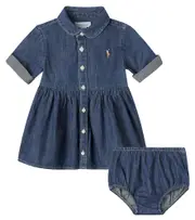 [Polo Ralph Lauren Kids] Polo Ralph Lauren Kids Baby denim dress and bloomers set M 12 blue