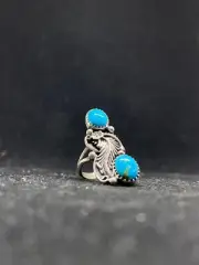 Native American Navajo King man turquoise Sterling Silver Feather Ring Size 6