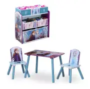 Disney Frozen II 4-Piece Playroom Solution Includes Table and 2 Chairs and 6-Bin