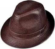 KJIASDFE Winter Hats,Unisex Cowhide Jazz Cap Mens Women Classic Leather Trilby Hat Fedora Vintage Style Brown