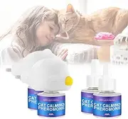 Petwellness Cat Diffuser, Cat Calming Pheromone Diffuser Australian Plug, Cat Diffuser Refill Includes 1 Diffuser and 2 48Ml Bottles of Solution, Affordable Family Kit for Cat Family (2 Pack, AU Plug)