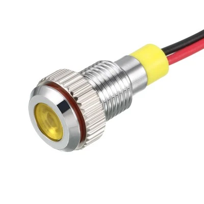 LED Indicator Light AC/DC 12V 8mm Flush Panel Mount Yellow LED Metal Shell