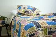 DaDa Bedding Garden Cottage Blue Yellow Floral Patchwork Quilted Bedspread Set