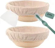 Banneton Bread Proofing Basket, Banneton Basket Set of 2, Sourdough Proofing Basket, 23 CM Round Proofing Bowls, Handmade Rattan Baskets and Liners, Artisan Sourdough Bread Making Kit (Round)