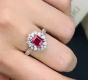 2.31 Ct Octagon Cut Natural Ruby Diamond Engagement Ring 14K solid White gold