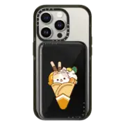 PowerThru Power Bank Power Bank MagSafe Compatible Cute Calico Cat with Tangerine Ice Cream & Chocolate Stick - Kawaii Kitten Cartoon Animal with Sweet Food & Fruit