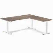 Desky Eco L-Shape Sit to Stand Natural Walnut Melamine Desk 1800x1750mm White Height Adjustable Leg