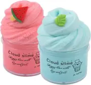Keemanman 2 Pack Cloud Slime Kit with Red Watermelon and Mint Charms, Scented DI