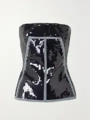 [Rick Owens] Rick Owens - Sequined Stretch-denim Bustier Top - Black - IT38 IT 38 Black