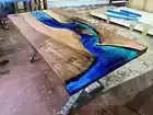 Walnut Blue Turquoise Ice Design Epoxy Dining Table- Coffee Table- River Table