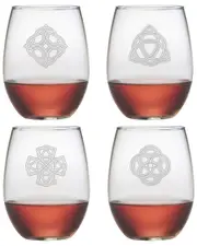 Susquehanna Glass Celtic Knot Set of 4 21oz Stemless Wine Glasses