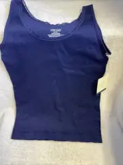 JASMINE + GINGER NAVY BLUE TANK TOP CAMI W/ LACE NECKLINE