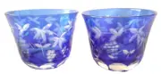 Edo Kiriko whiskey glasses Set of 2/Auspicious grape and clematis flower pattern