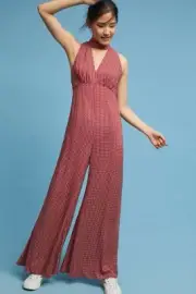 NEW ANTHROPOLOGIE $138 RED FARIDA WIDE LEG JUMPSUIT BY MAEVE SZ 10