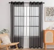 Black Sheer Curtains 84 Inches Long with Grommet,Hazy Voile Textured,Modern