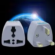 UK 3 Pin Plug Converter Premium Travel Adapter, 2 Pack, White, Type A, B, C, E, I to Type G, Universal Input, US, AU, EU to UK, Safety Grounded Pin
