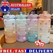 2L Large Water Bottle Straw Time Gradient Cup Fitness Jugs Sport Gym Training