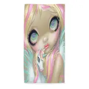 Faces of Faery #178 Big Eyed Pinkish Girl Unicorn Beach Towels Medium Large Extra Large