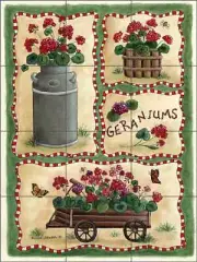 Geranium Tile Backsplash Donna Jensen Floral Art Ceramic Mural DJ021