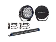 Kings 7" Lethal driving lights 12,596 lumens + 20" Single Row Light Bar + 2x Plug N Play Wiring Harness Kit