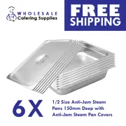 6x Bain Marie Tray/Steam Pan/Gastronorm 1/2 Size 150mm with Lid FREE SHIPPING