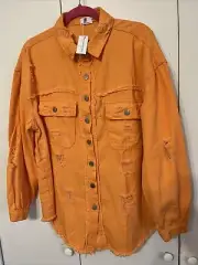 Bellezza Republic Womens XL Peach Orange Denim JacketDistressed Business Cas NWT