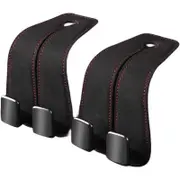 Kapoorow Car Seat Back Double Hook - Suede Hook, Upgraded 2 in 1 Purse Hook for Car Seat, Car Seat Back Organizer, Universal Hidden Multifunctional Headrest Hooks for Car，Home (Black, 2pcs)