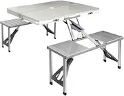 Weisshorn Camping Table with Chairs, 85 X 66 X 66.5cm Folding Portable Picnic Camp Tables Outdoor Dining Set Trekology Desk Garden Bench Travel Hiking Beach BBQ Coffee Desks, Aluminum Silver