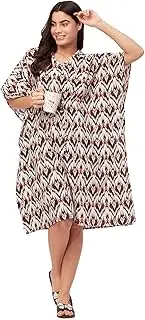 [Moomaya] Sleepwear, Printed Kaftan for Women, V-Neck Cotton Caftan Sleep Dress